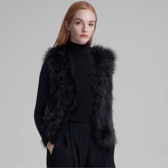 Club Monaco Black Marabou Feather Vest Size Small - Picture 1 of 16
